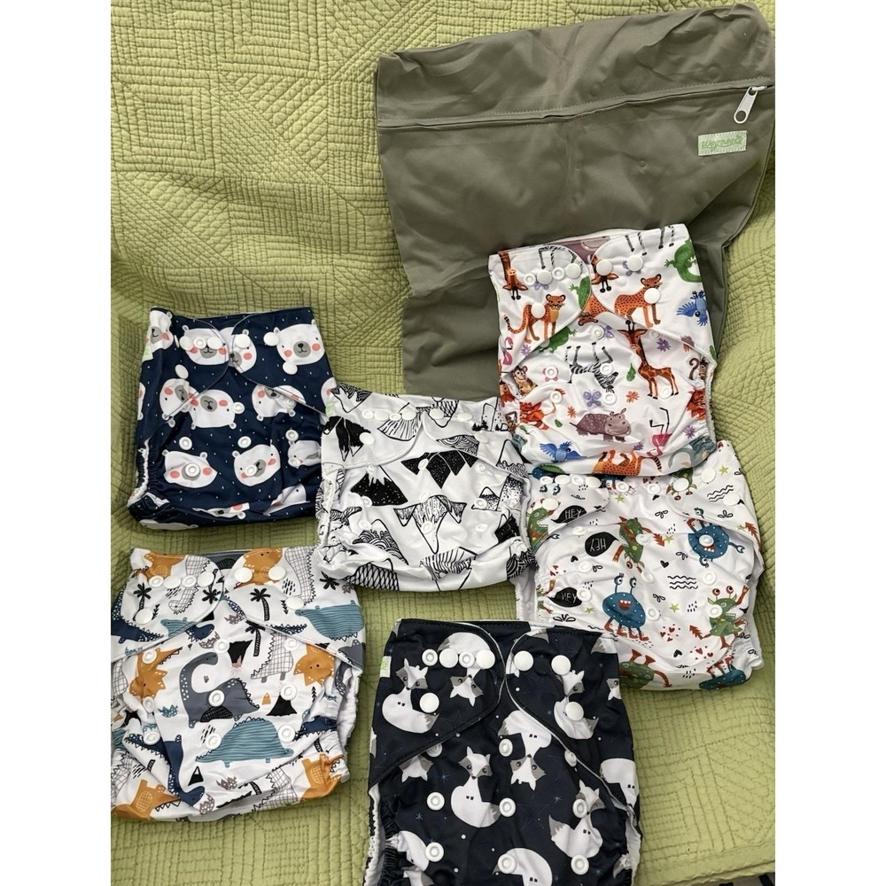 Cloth Diaper 6 Pack w 6 Inserts & Wet Bag Adjustable by Wegreeco Decorative